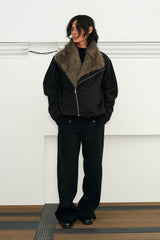 KREATE Detachable Faux Fur Collar Asymmetrical Jacket