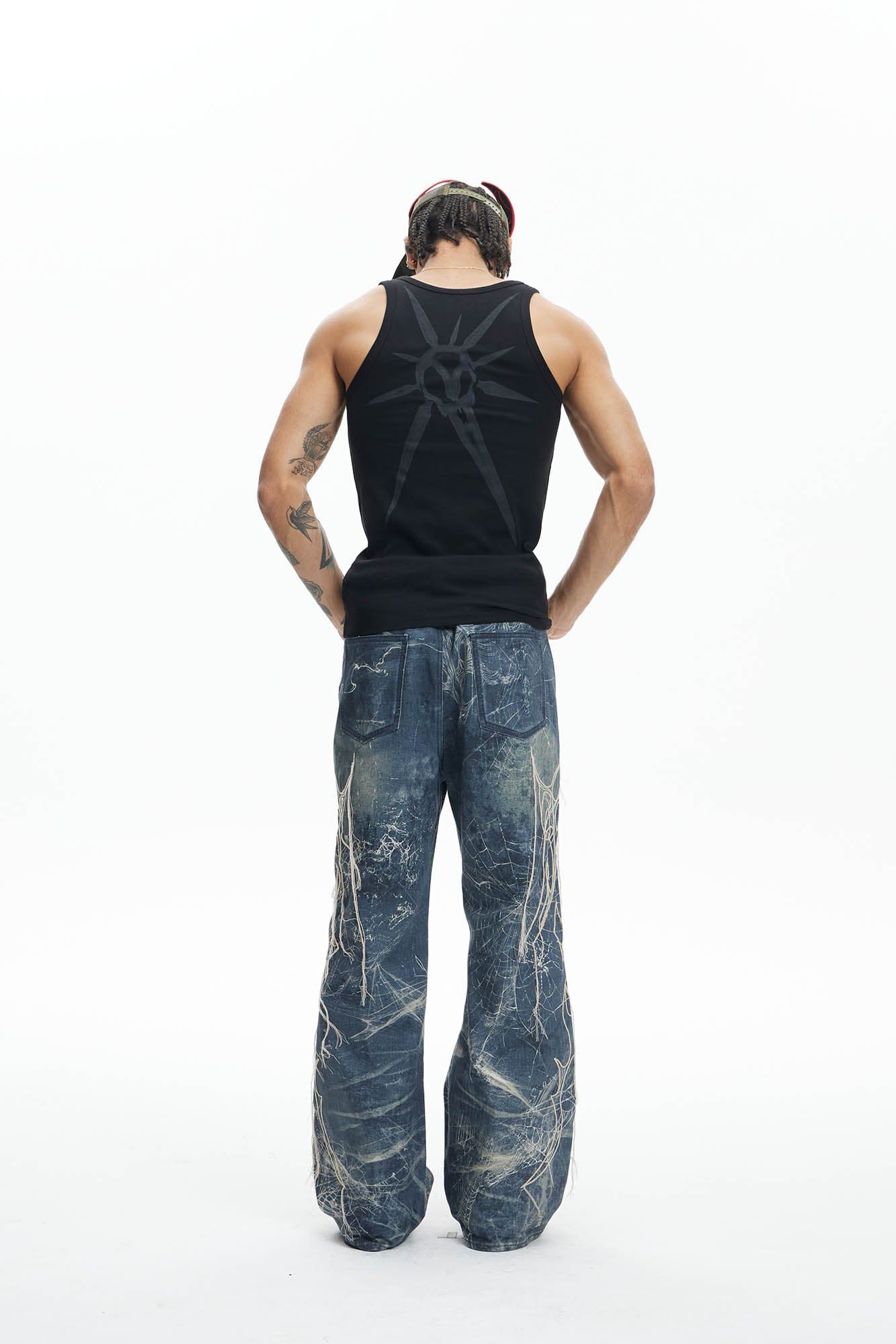 DND4DES Distressed Spider Web Embroidered Jeans
