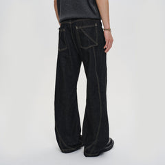 CATSSTAC Curved Panel Stitch Straight-Leg Raw Jeans