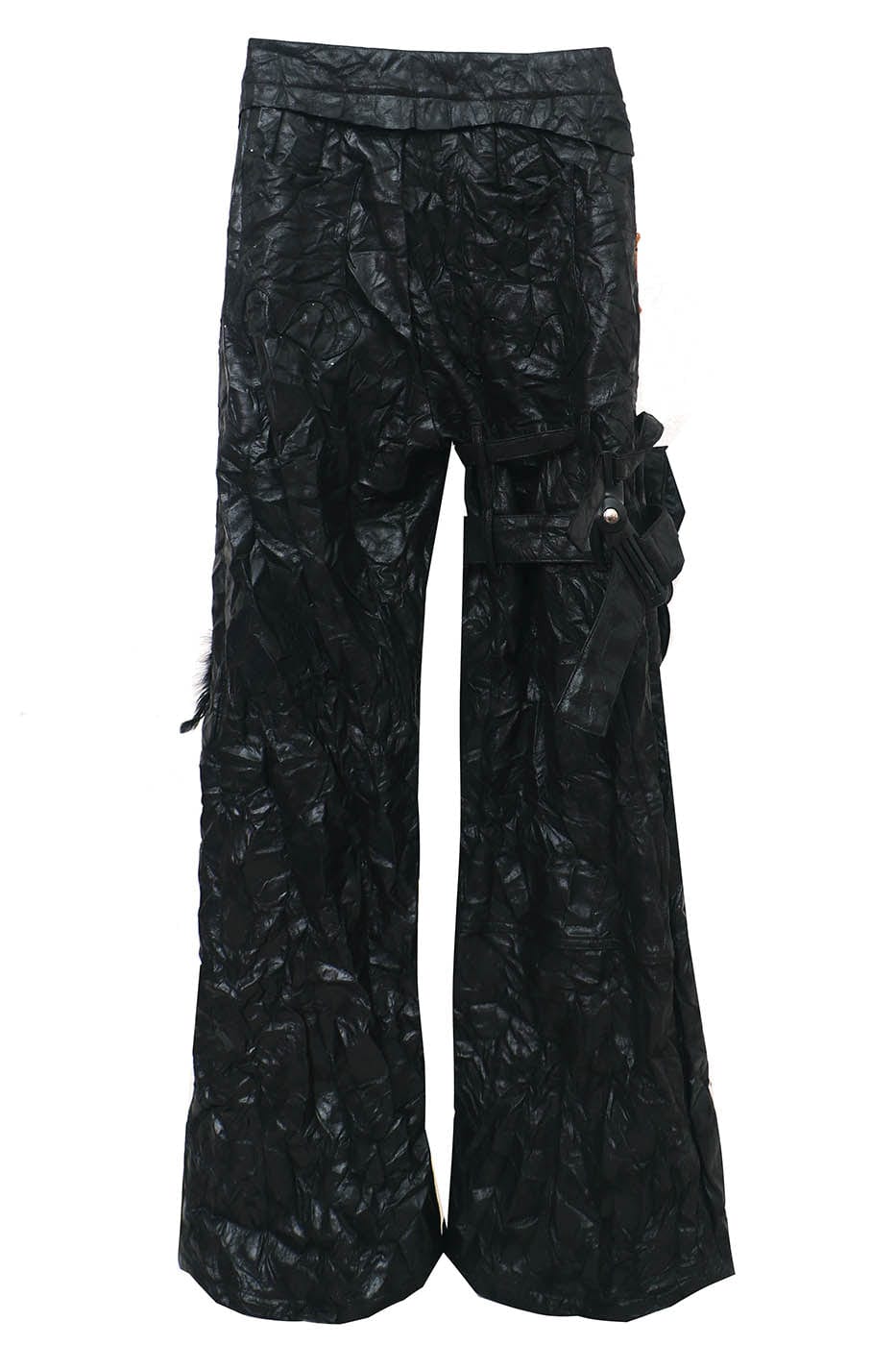 EMBRYO Deconstructed Faux Leather Bone Wrinkled Wide-Leg Pants