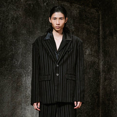 ILNya Nieternite Nifutur Corduroy Stripe Panel Satin Lapel Blazer