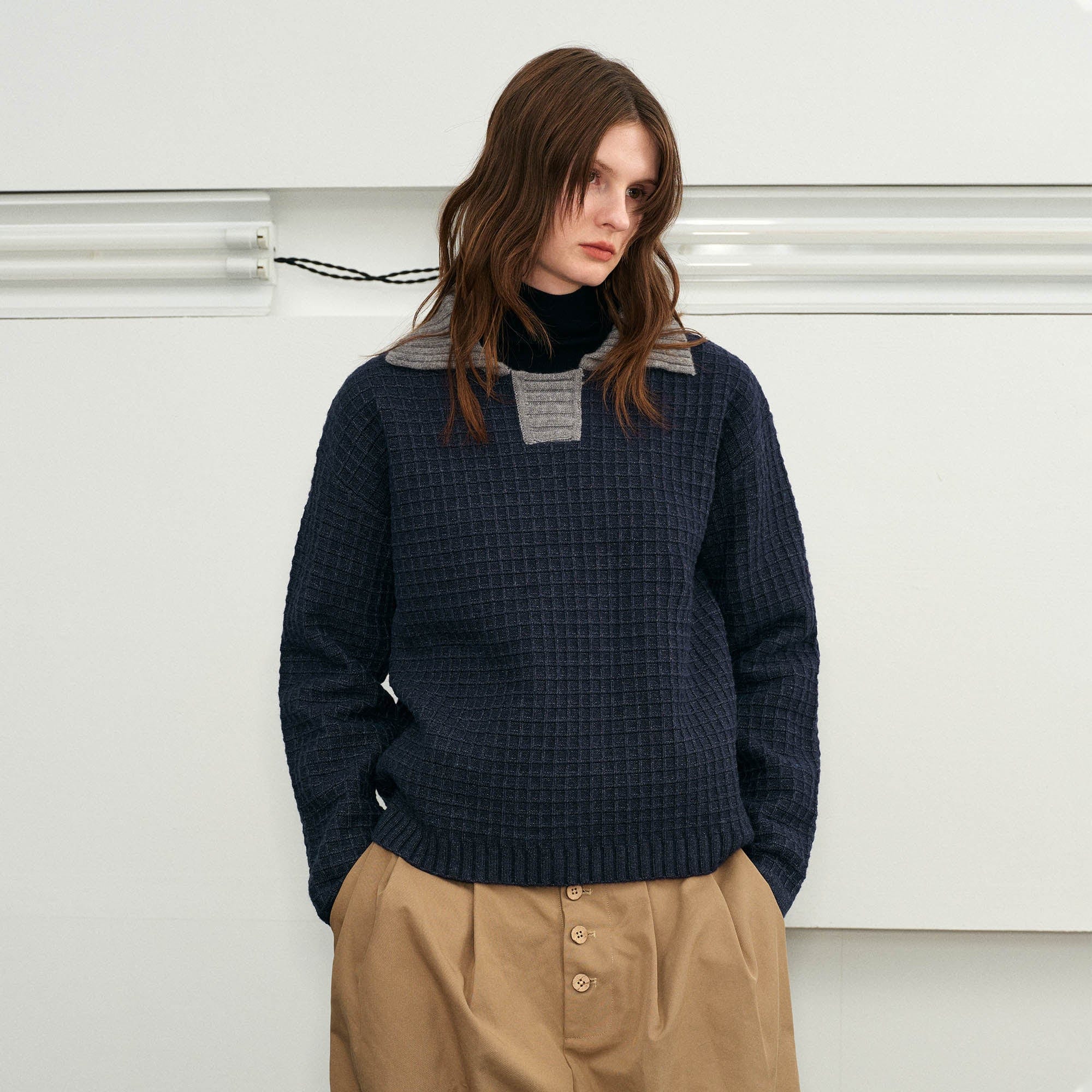 KREATE Waffle Knit Polo Sweater