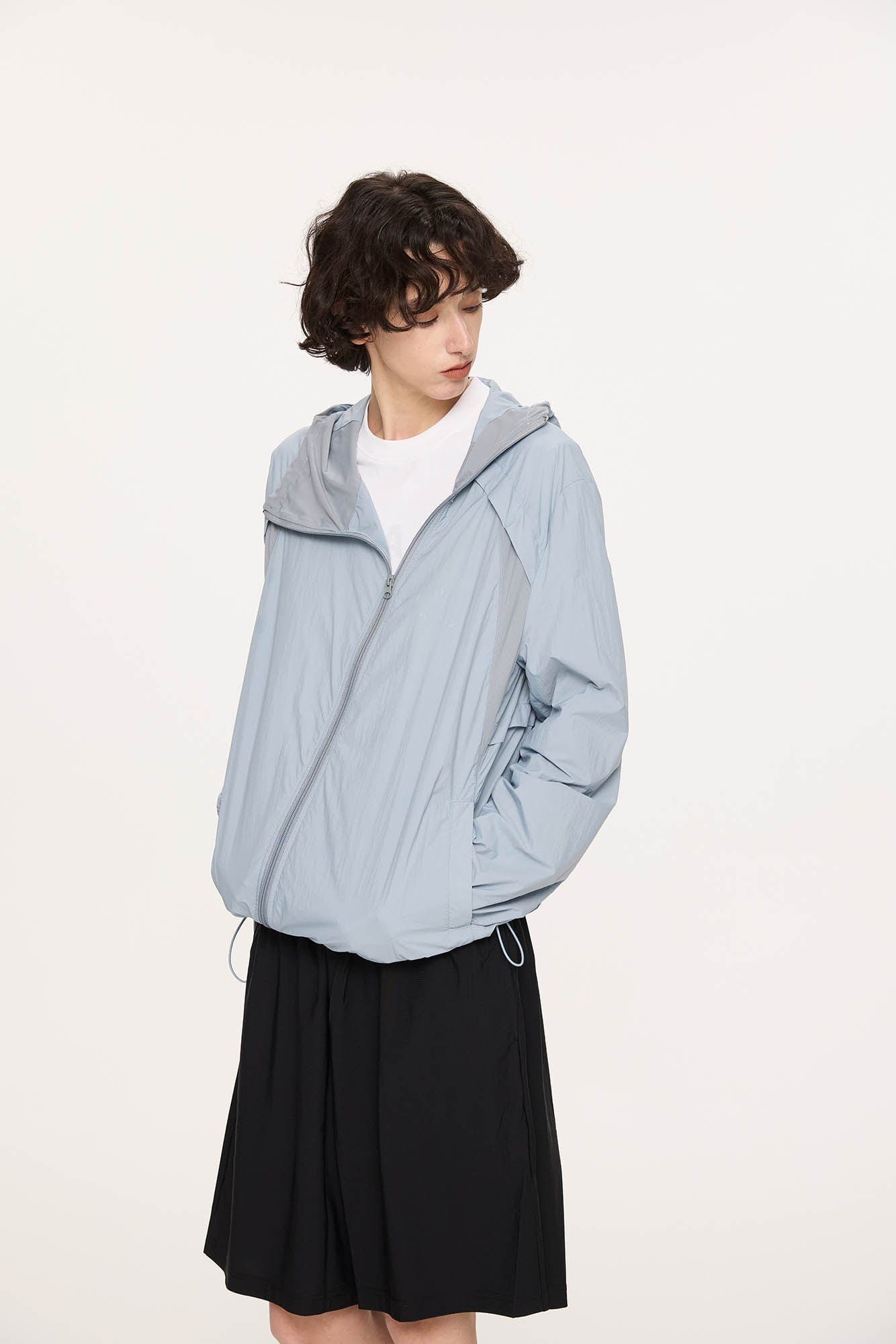 KREATE Asymmetrical Zip Mesh-Paneled UV Protection Hooded Jacket