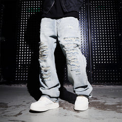 BLACK8MOB Ripped Splatter Straight-Leg Jeans