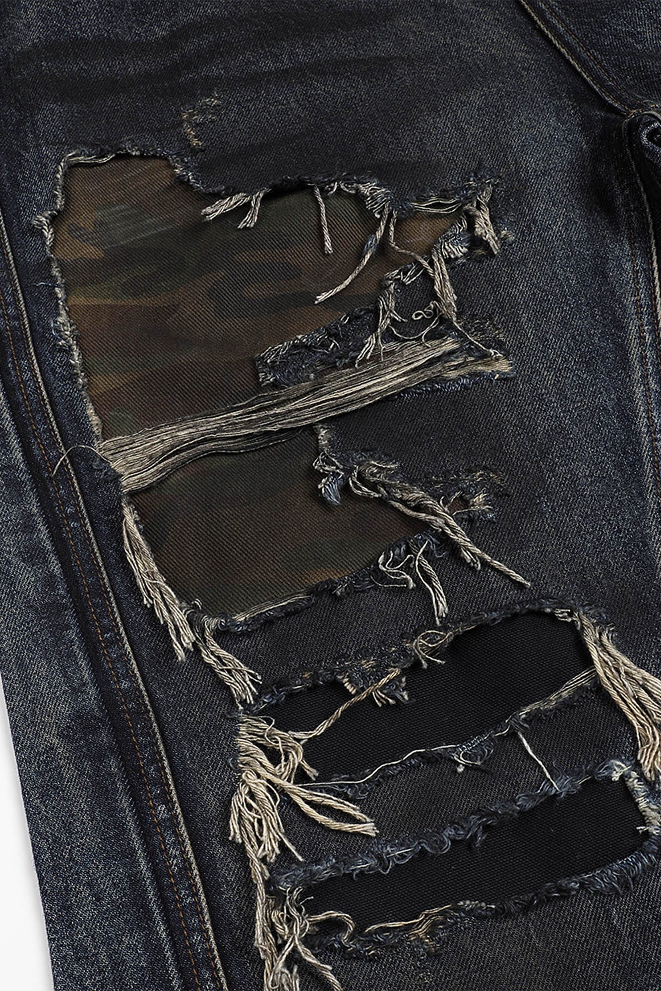 FACEONLAB Distressed Heavy Ripped Flared Jeans