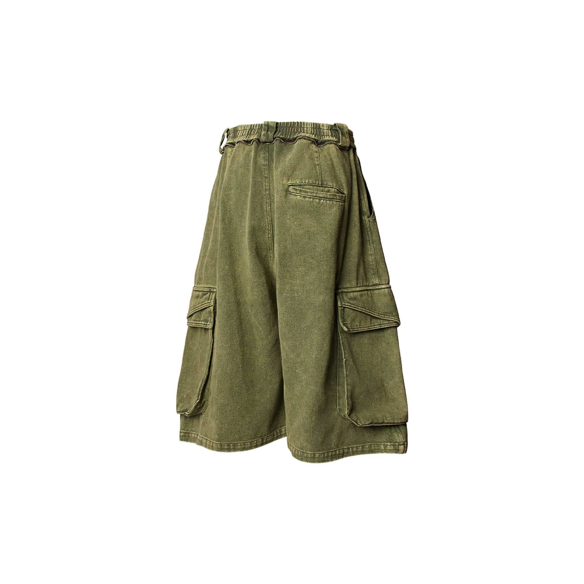 RELABEL Detachable Scarf Washed Multi-Pocket Wide-Leg Shorts