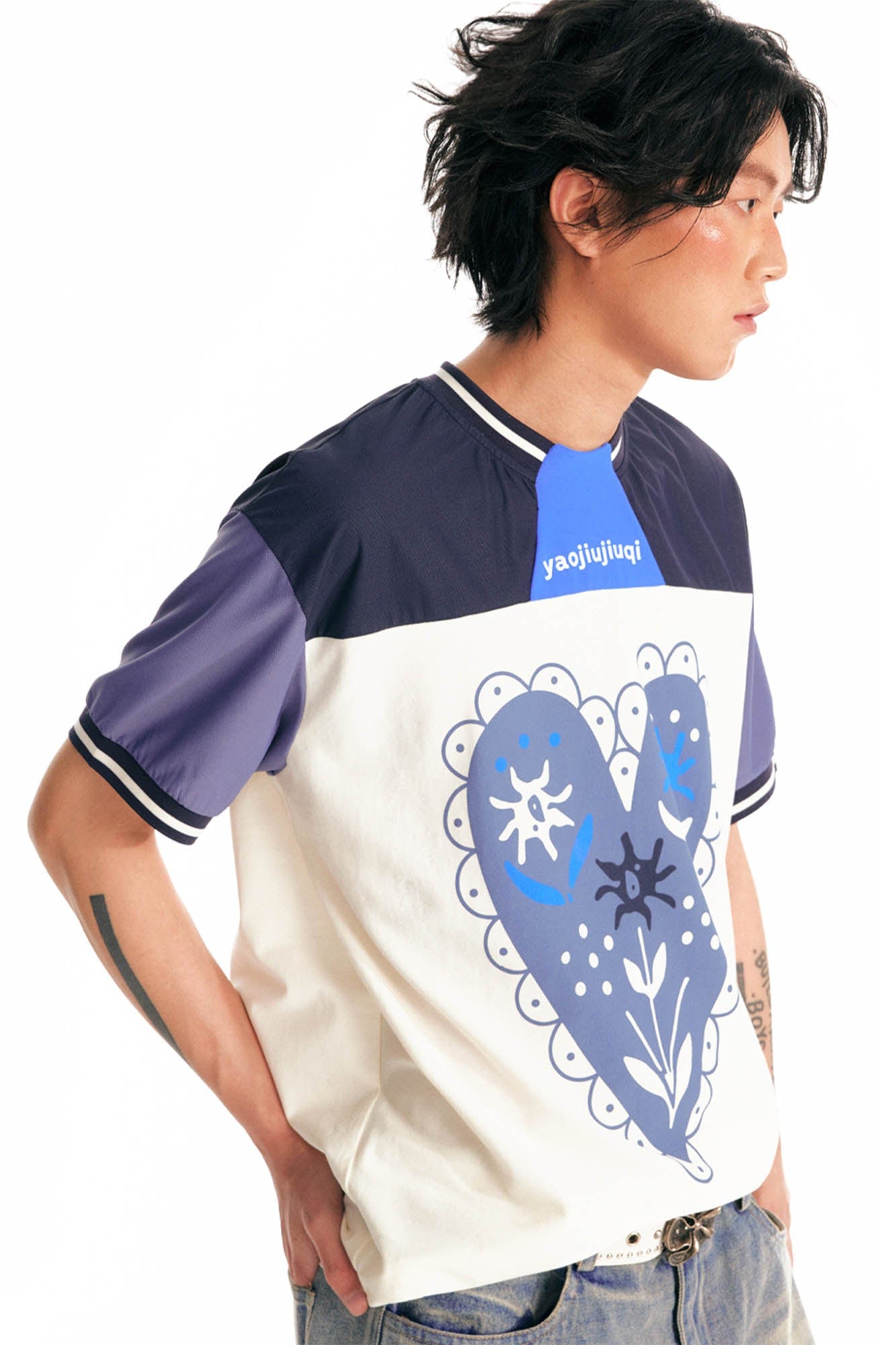 1997 POSTOFFICE Heart Floral Panelled Qucik-Dry T-Shirt