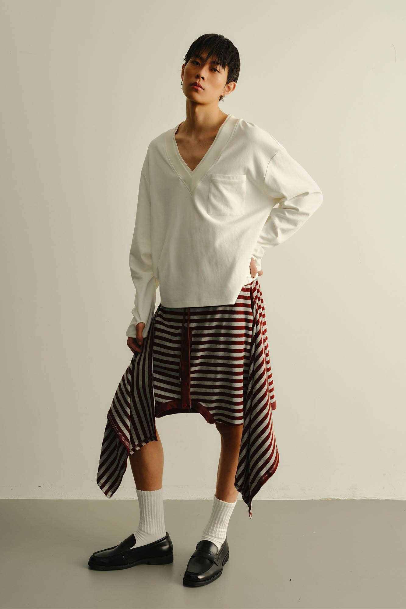 KADAKADA Sweater-Reworked Striped Knit Shorts