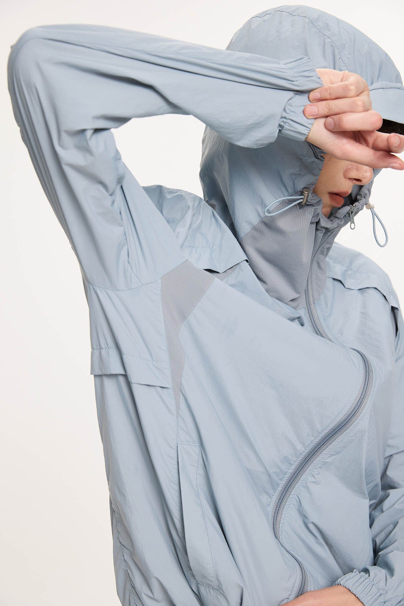 KREATE Asymmetrical Zip Mesh-Paneled UV Protection Hooded Jacket