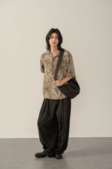 MOITIEDEPETALE Retro Wrinkled Watercolor Floral Half Shirt