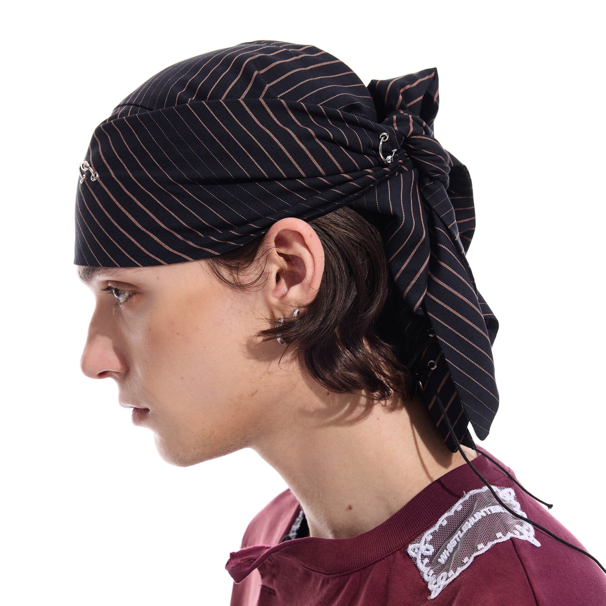 WHISTLEHUNTER Striped Detachable Chain Lace-Up Headscarf