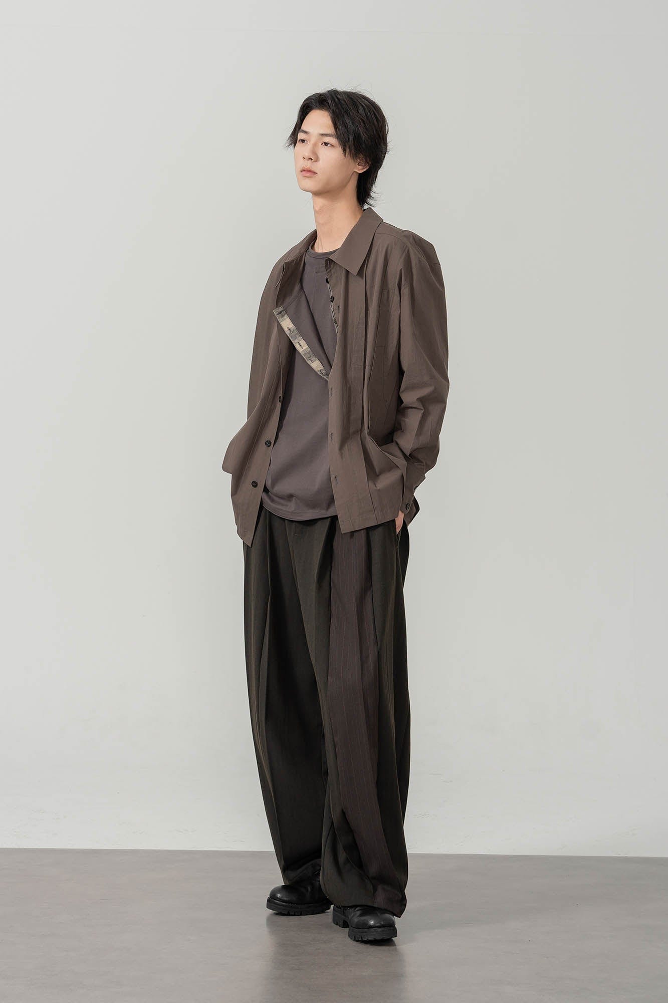 MOITIEDEPETALE Layered Asymmetrical Henley Long-Sleeve Tee
