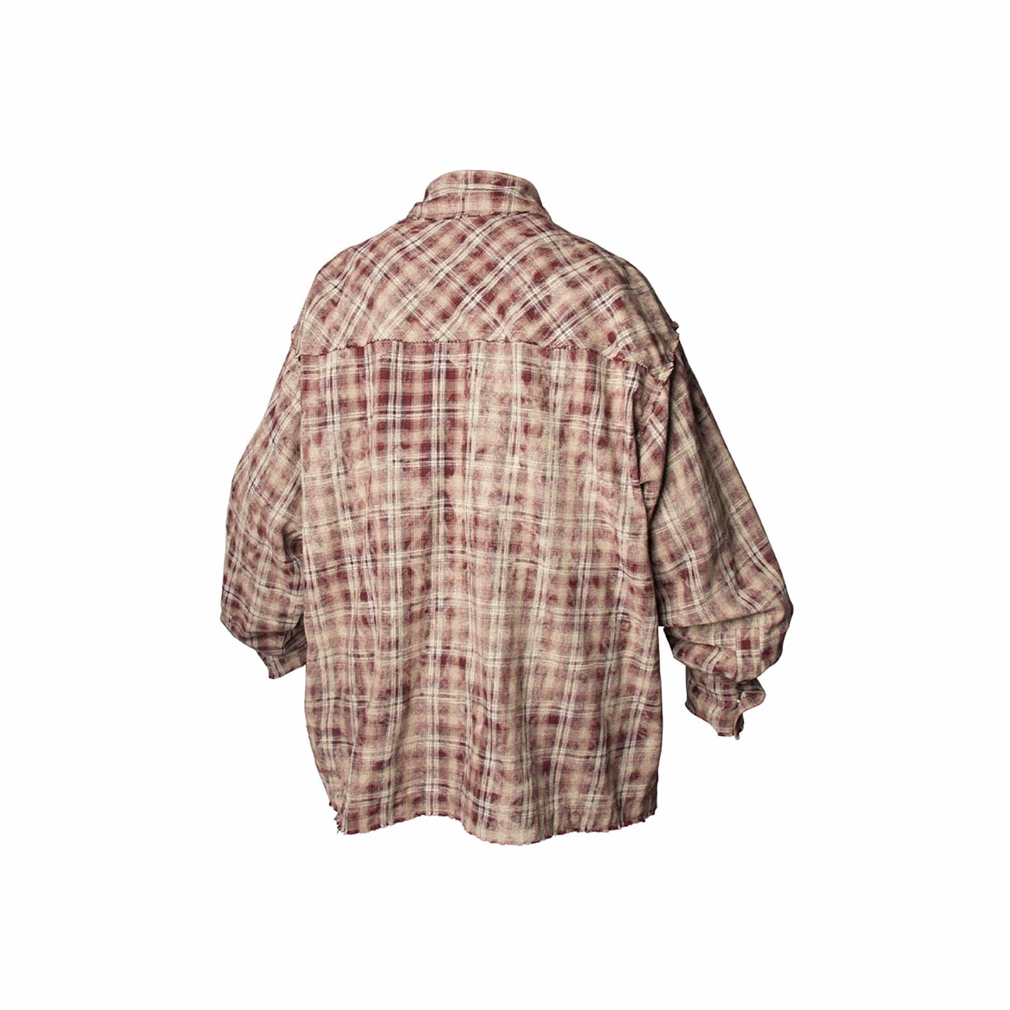 RELABEL Tie-dye Plaid Dual Closure Frayed Shirt