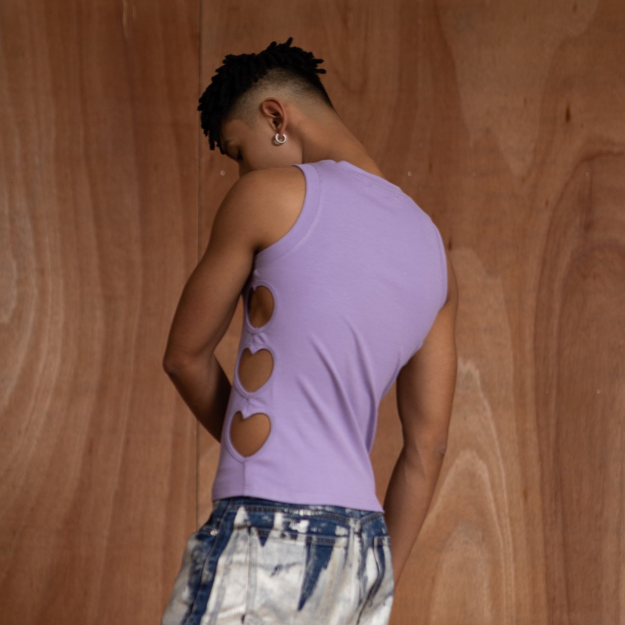 CLP Metallic Heart Slim Hollowed Tank Top Purple