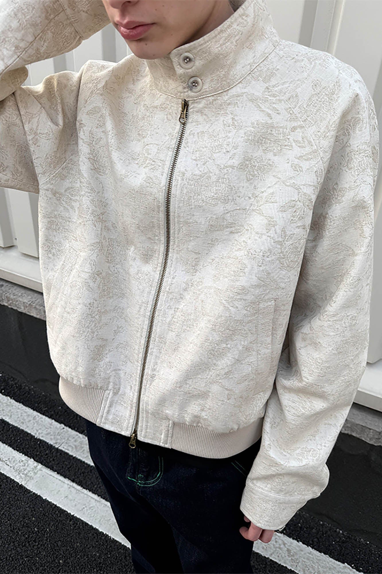 KREATE Jacquard Spider Lily Stand-Collar Wellington Jacket