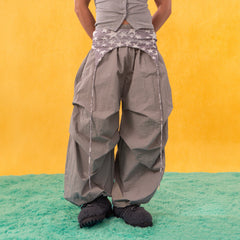 CLP Layered Crinkled Waist-Panel Parachute Pants
