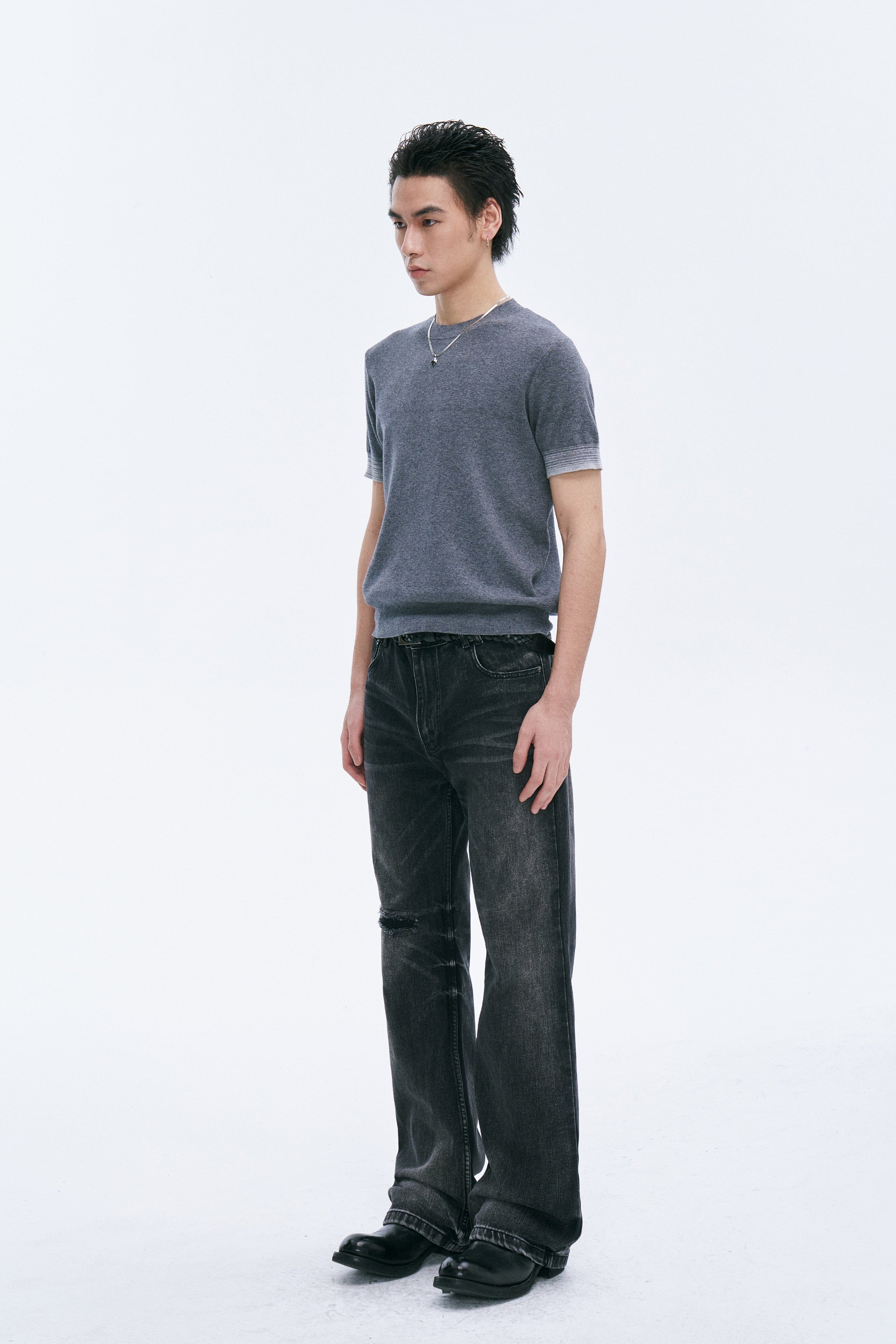 CATSSTAC Whisker Washed Frayed Straight-Leg Jeans