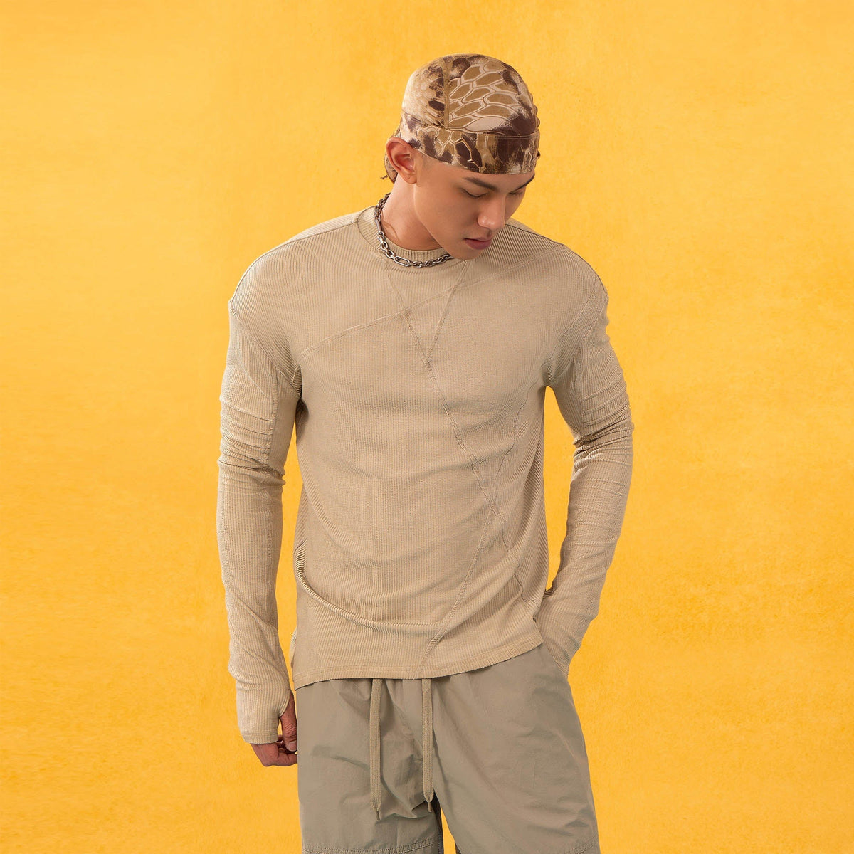 CLP Asymmetrical Spliced Slim Fit Long-Sleeve Tee