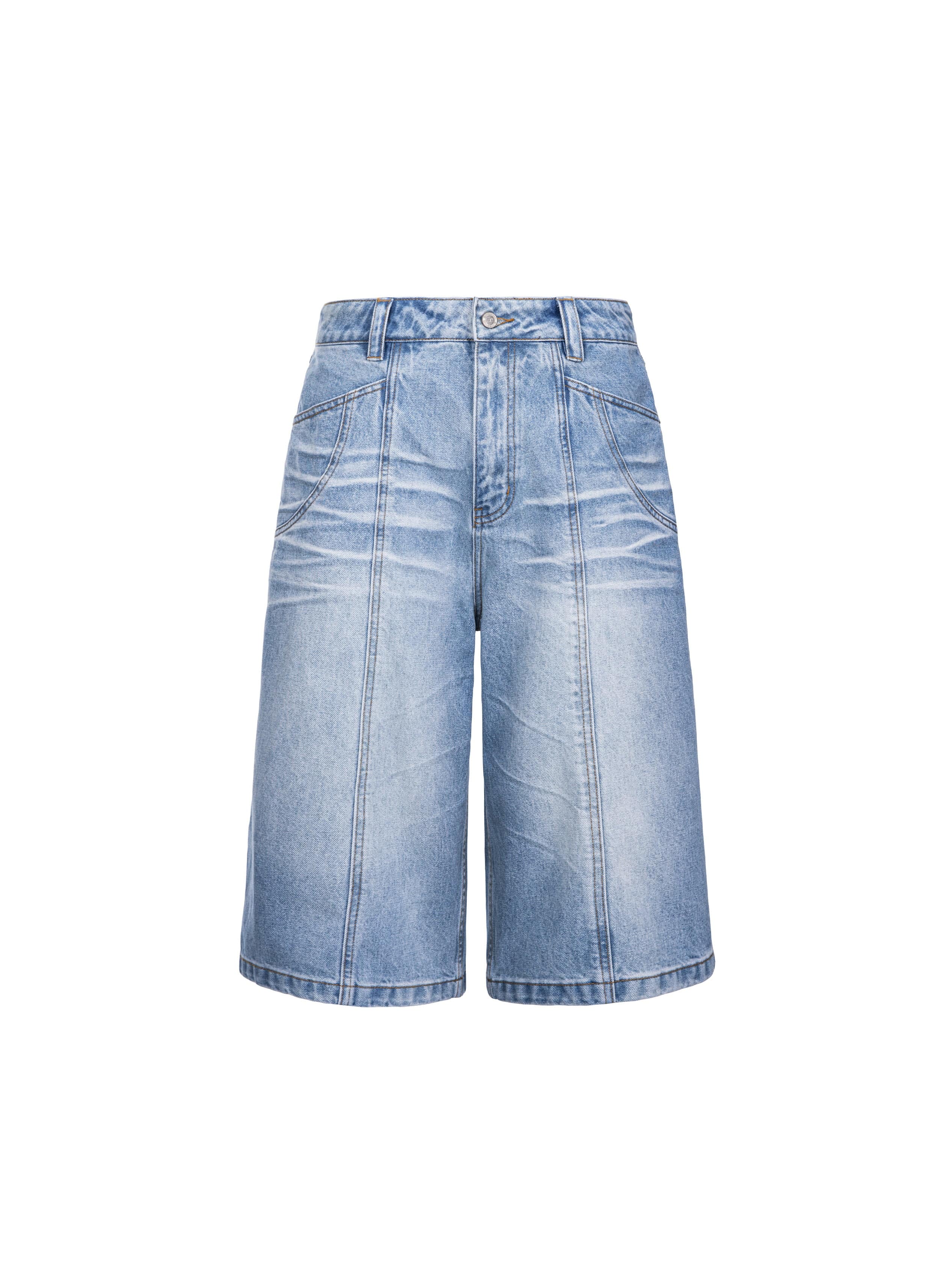 CATSSTAC Whisker-Wash Middle-Spliced Wide-Leg Shorts