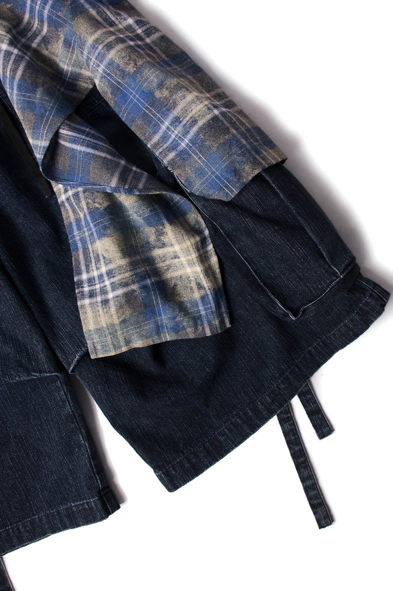 RELABEL Detachable Plaid Drape Denim Shorts