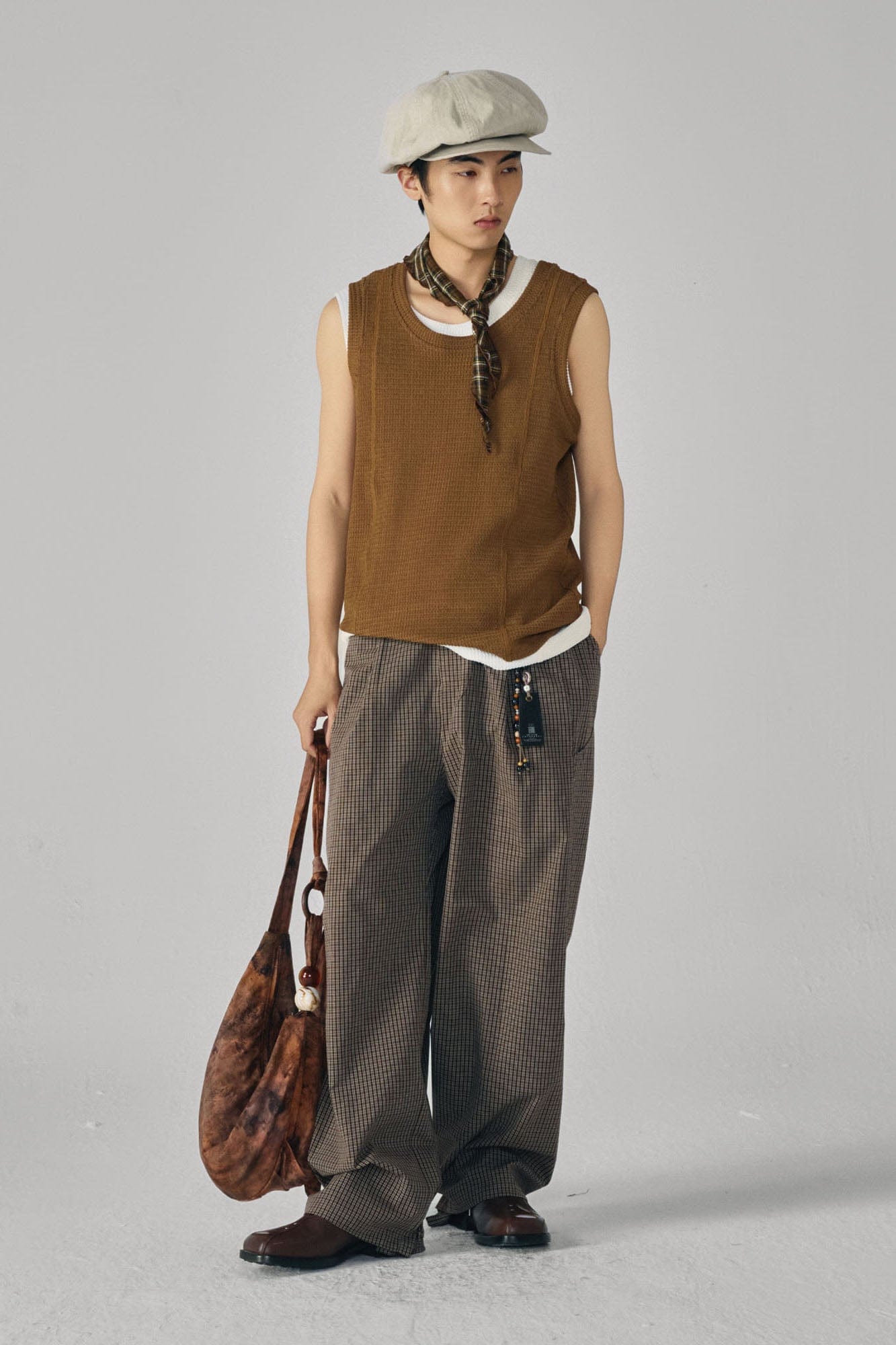 GONGHE REPUB Retro Paid Spliced Wide-Leg Pants