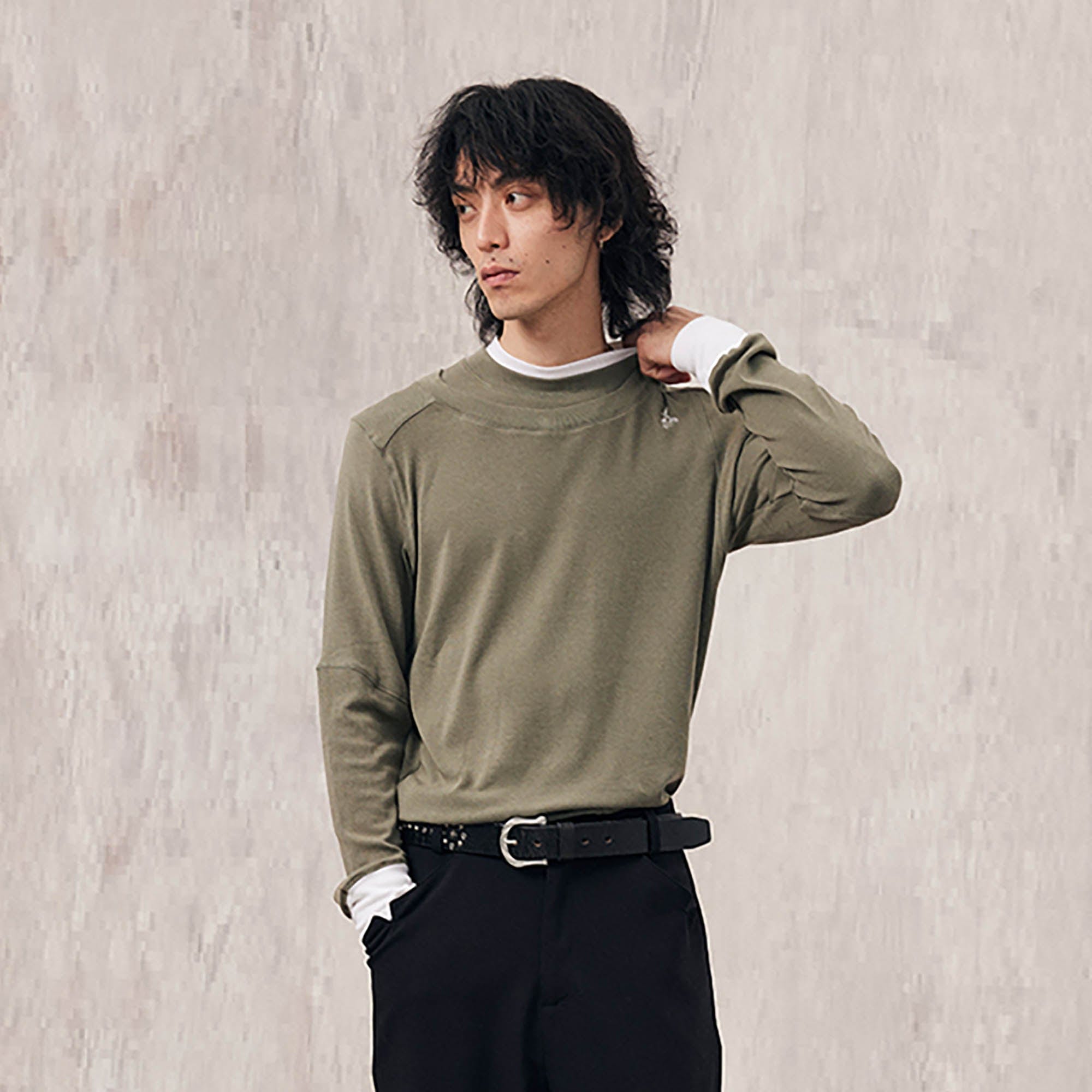 IN EXISTENCE Layered Asymmetrical Neck Embroidered Long-Sleeve Tee