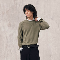 IN EXISTENCE Layered Asymmetrical Neck Embroidered Long-Sleeve Tee