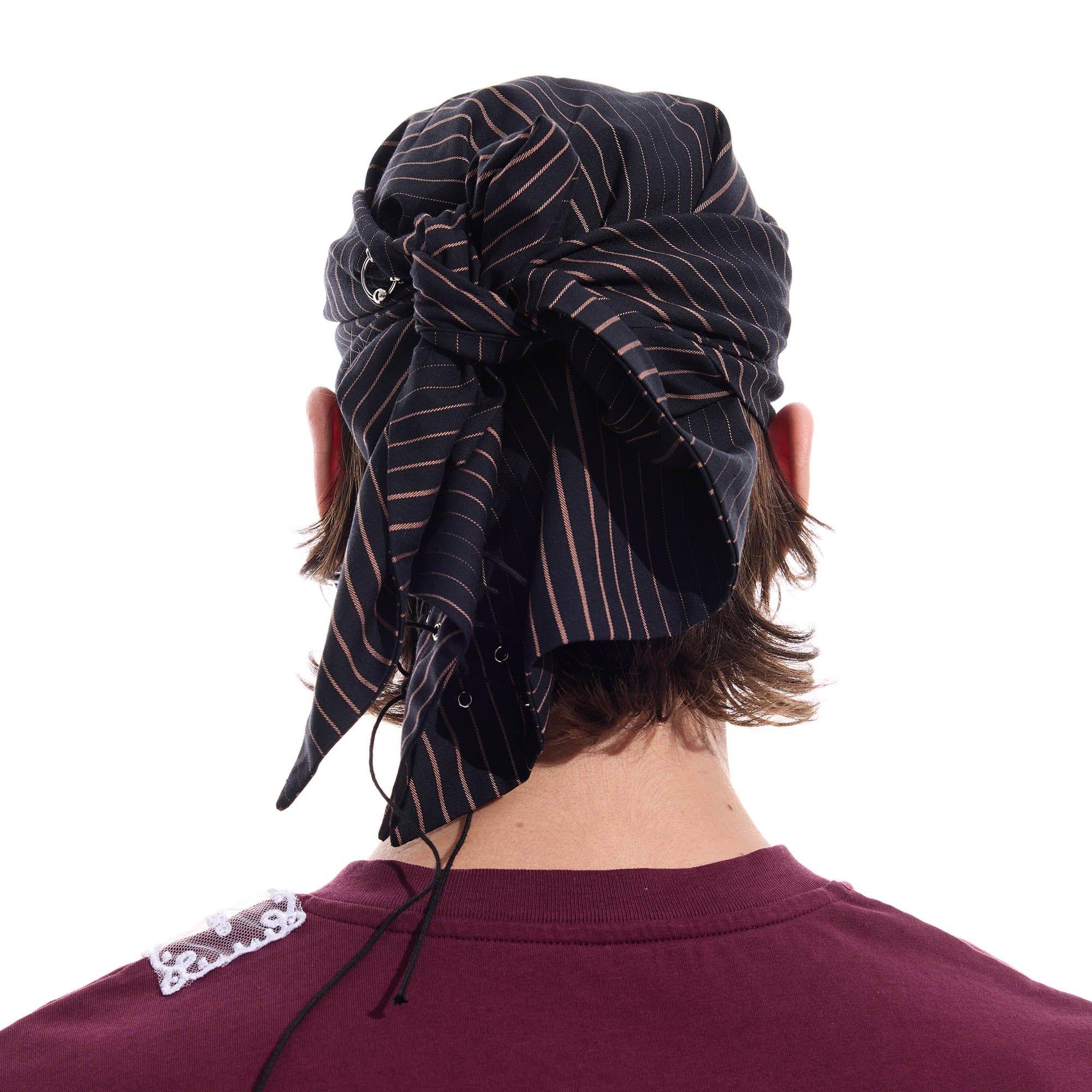 WHISTLEHUNTER Striped Detachable Chain Lace-Up Headscarf