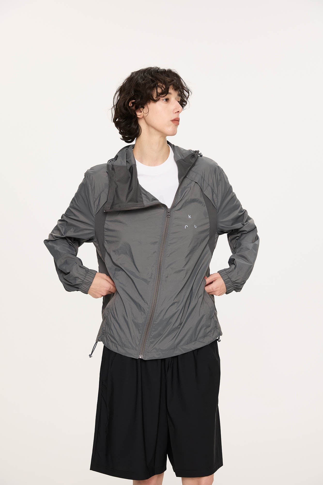 KREATE Asymmetrical Zip Mesh-Paneled UV Protection Hooded Jacket