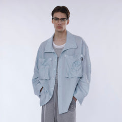 ASSEEN Rose Embroidered Pocket Linen-Blended Overshirt