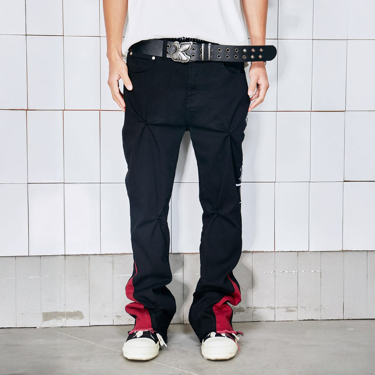 VINKID Arabic Script Crinkled Contrast Spliced Pants