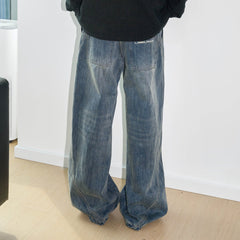 49PERCENT Deconstructed Washed Embroidered Logo Jeans