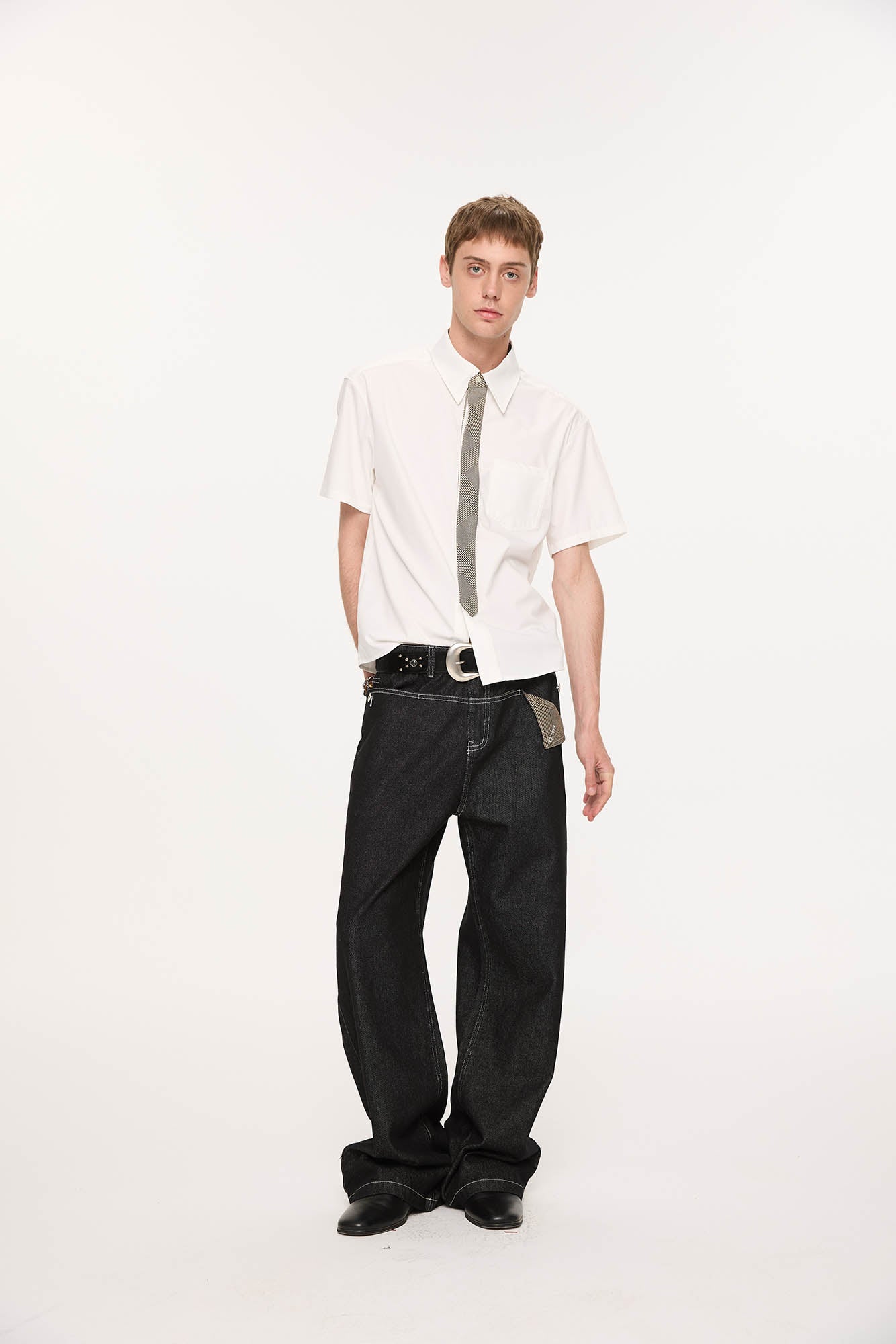 KREATE Panel Flap Plaid Pocket Jeans