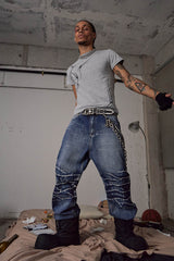 DND4DES Lightning-Creased Flared Jeans Blue