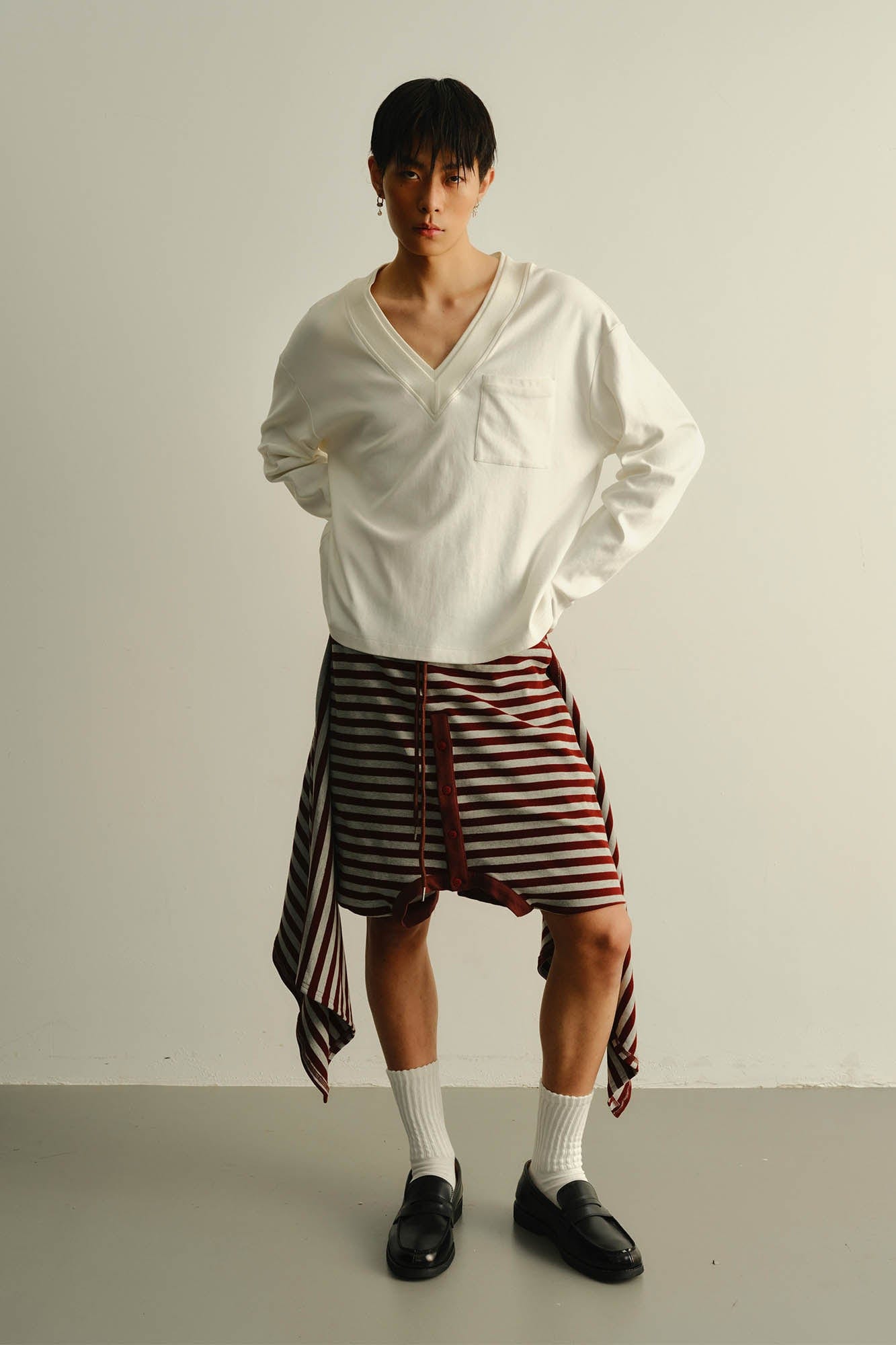 KADAKADA Sweater-Reworked Striped Knit Shorts