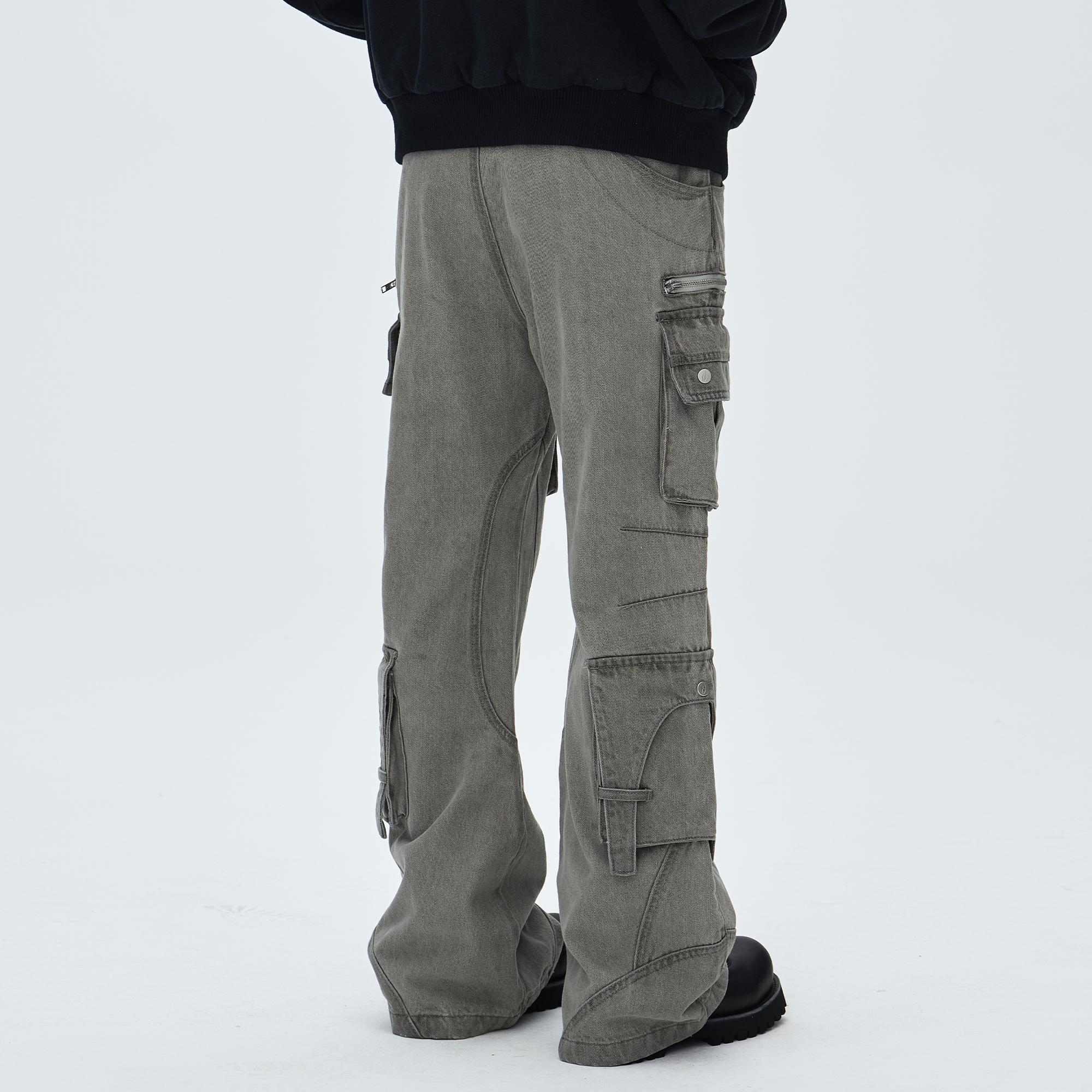 CATSSTAC Washed Multi-Pocket Utility Straight-Leg Jeans