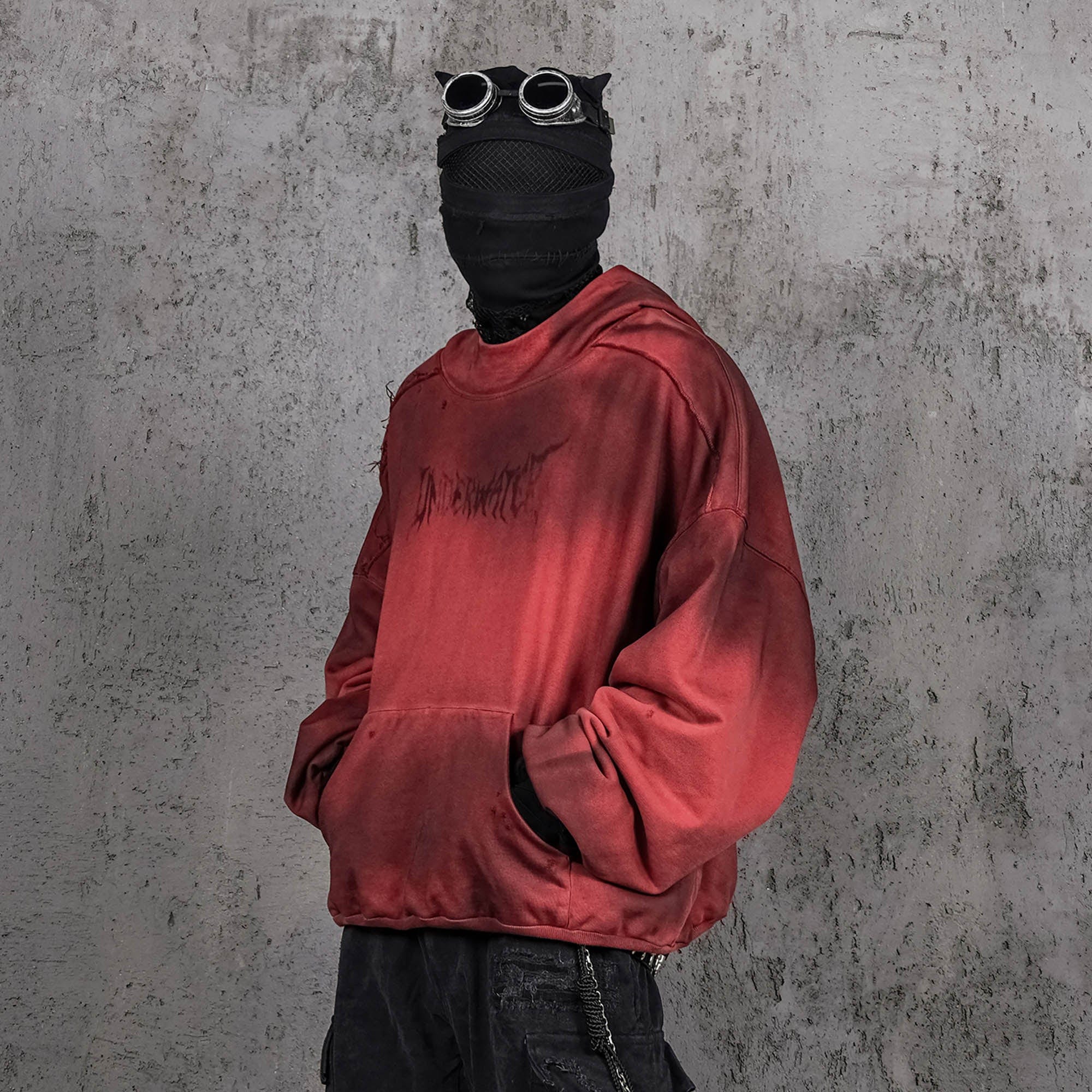 UNDERWATER Ashen Ember Distressed Elevated Hoodie Red
