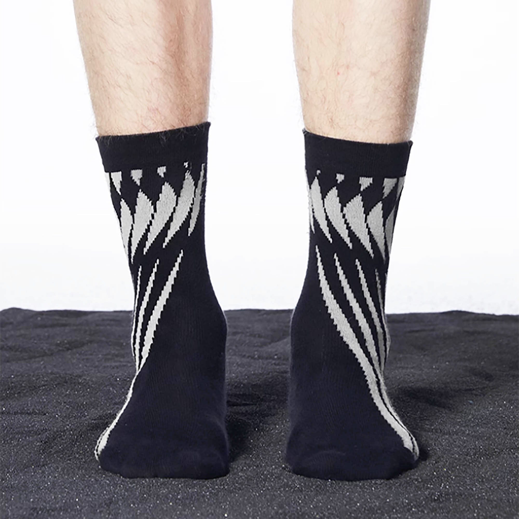 LOSTNFOUND Geometric Crew Socks Black