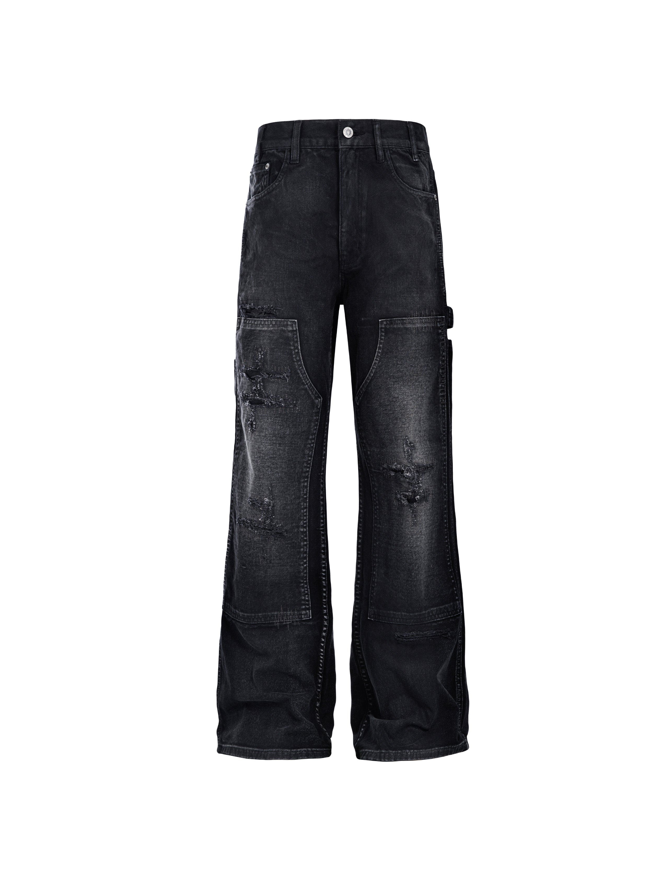 CATSSTAC Distressed Double-Knee Carpenter Straight-Leg Jeans Black