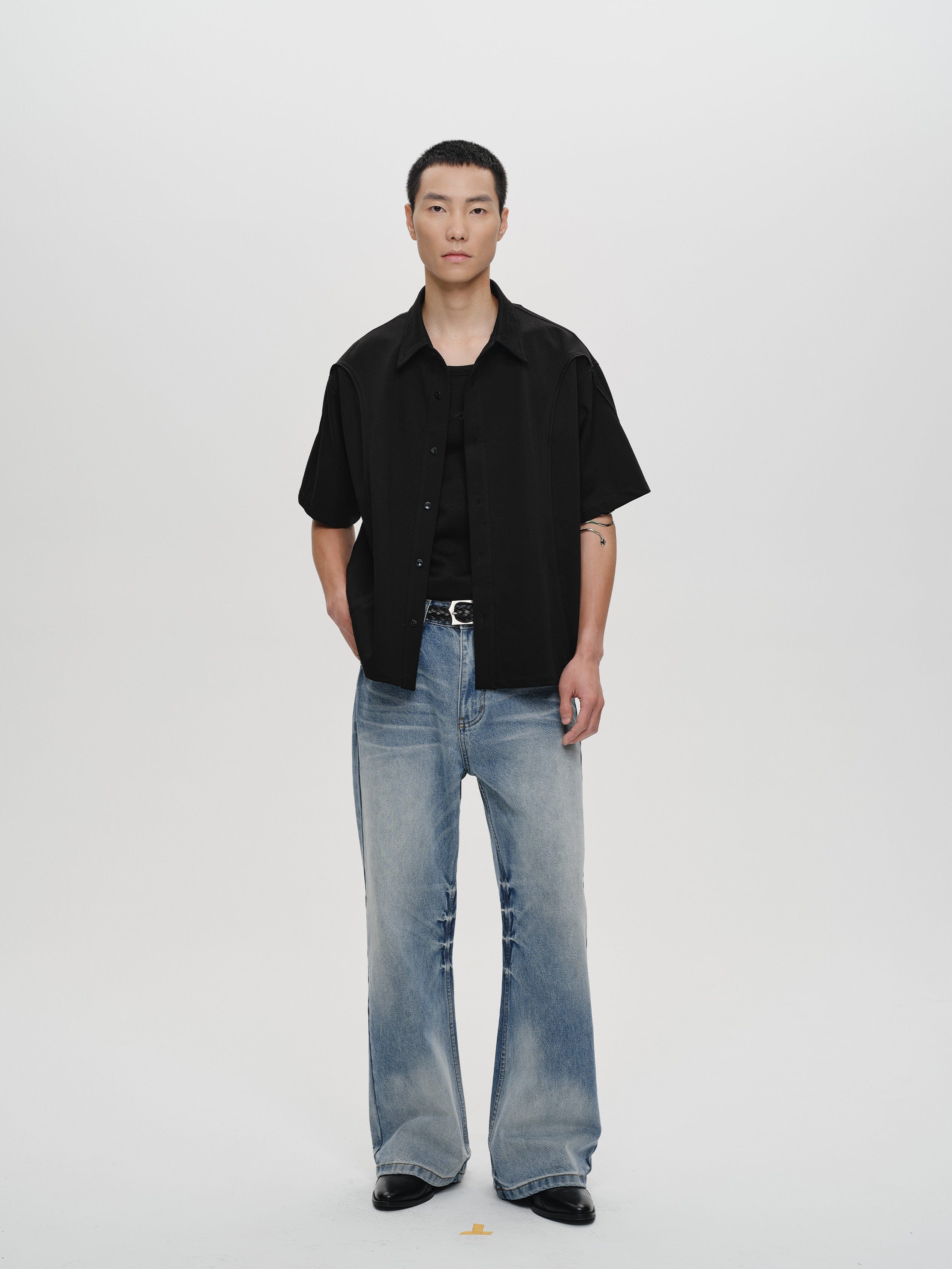 CATSSTAC Frost-Washed Wide-Leg Flared Jeans