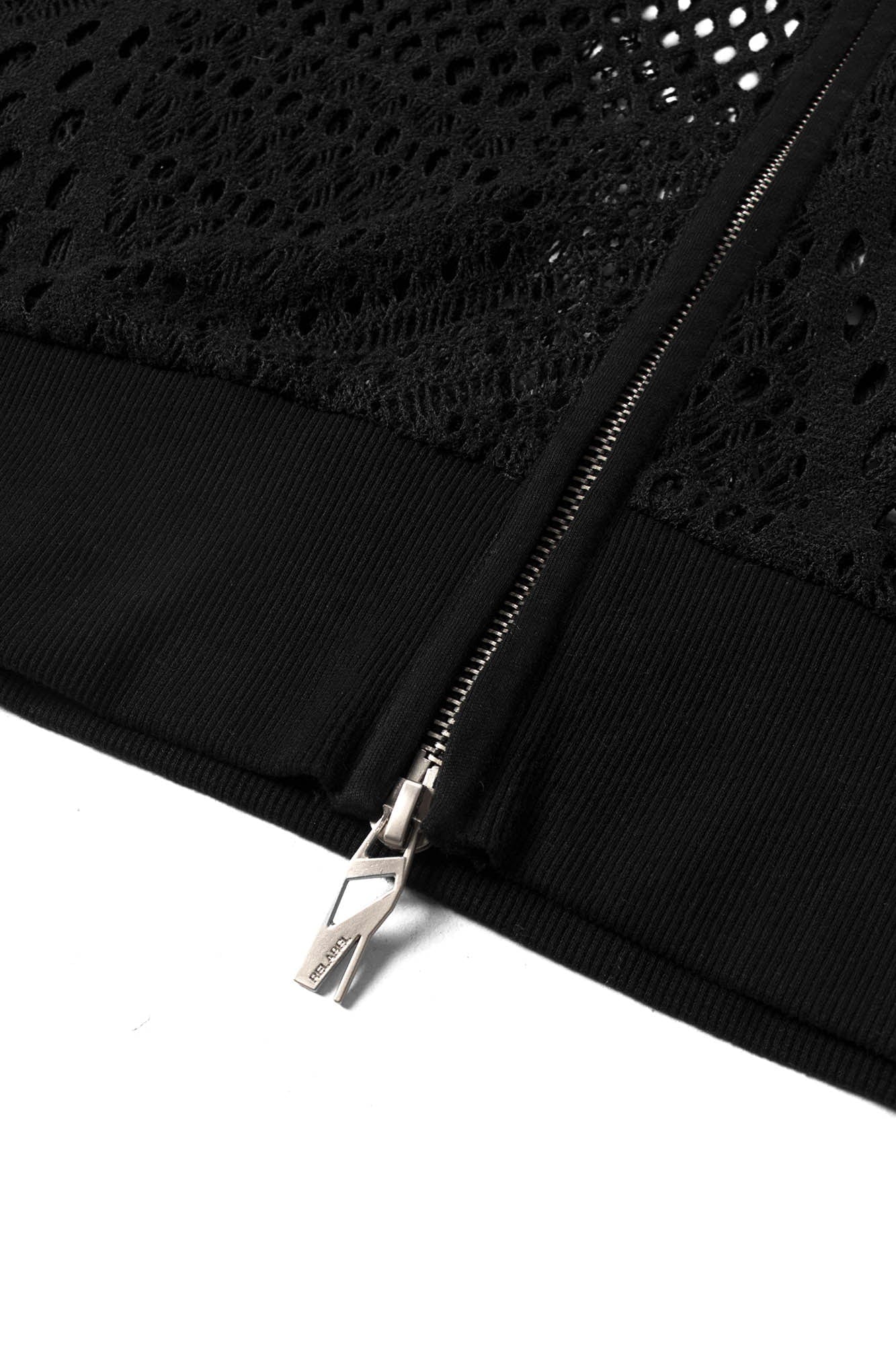 RELABEL Patchwork Crochet Mesh Zip-Up Hoodie