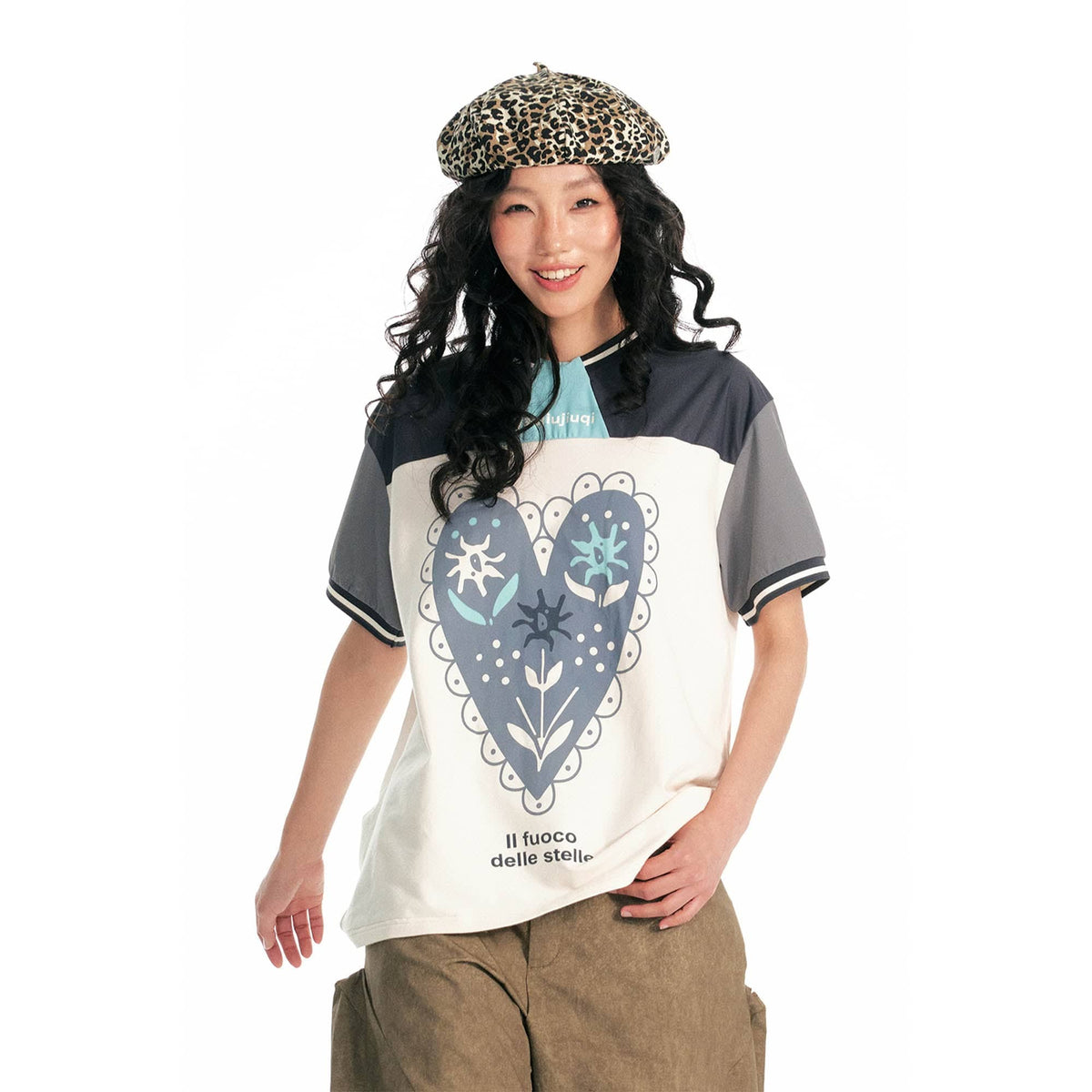 1997 POSTOFFICE Heart Floral Panelled Qucik-Dry T-Shirt