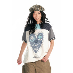 1997 POSTOFFICE Heart Floral Panelled Qucik-Dry T-Shirt