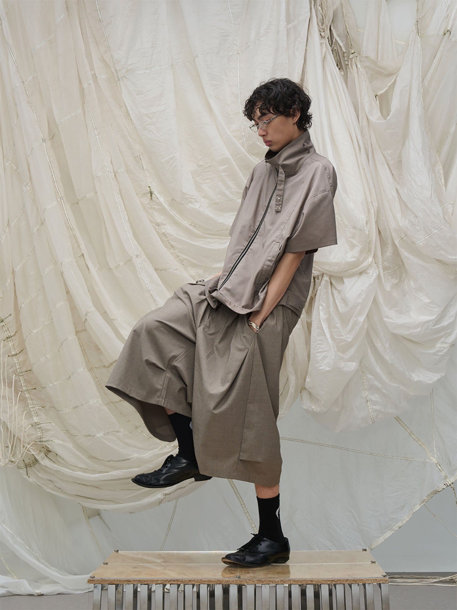 RELABEL Pleated Drape Wide-Leg Shorts