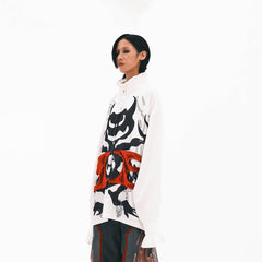 EMBRYO Demon Ruffle-Collar Buttoned LOGO Pleated Shirt