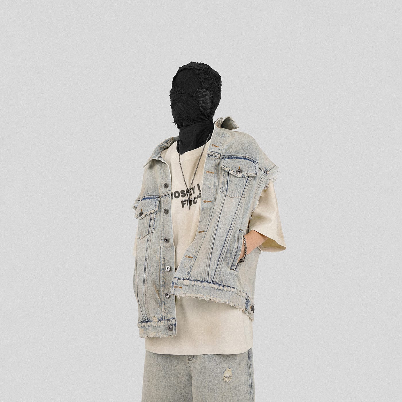 UNDERWATER Raw Edge Washed Denim Vest