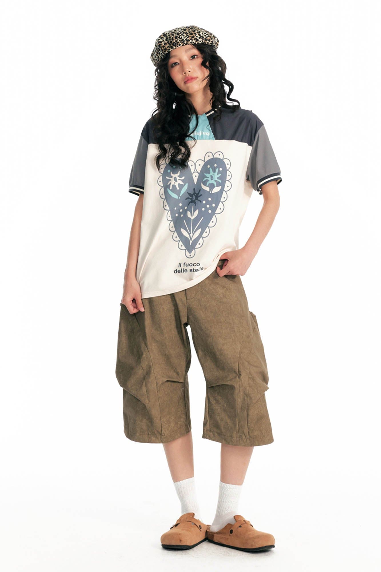 1997 POSTOFFICE Heart Floral Panelled Qucik-Dry T-Shirt