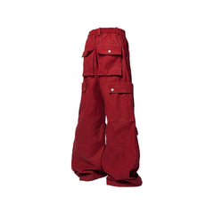 RELABEL Multi-Pocket Oversized Workwear Cargo Pants Red