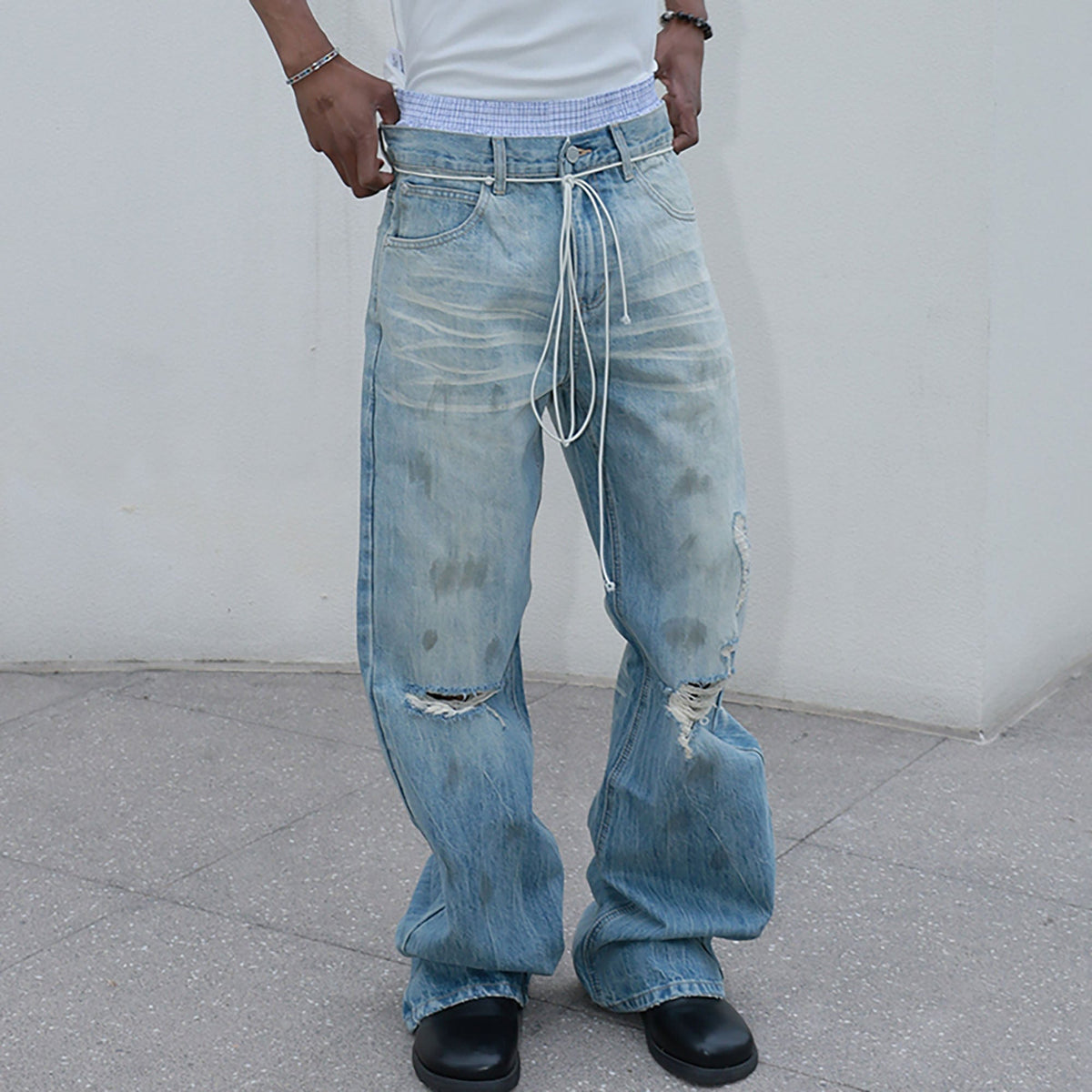 STEEPC Dirty Fit Distressed Flared Jeans