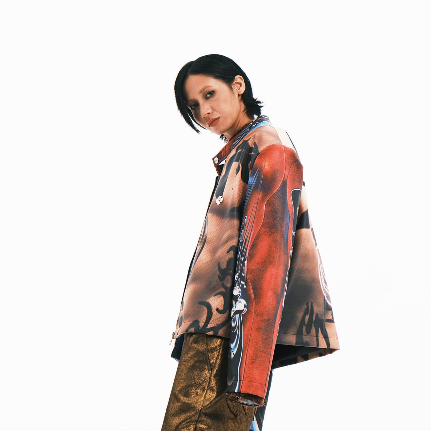EMBRYO Cyber Totemic Muscle Faux Leather Jacket